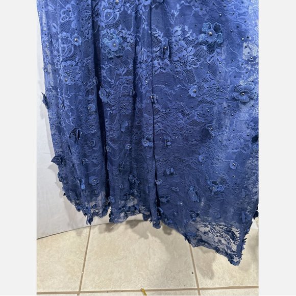 NEW $798‎ Mac Duggal [ 8 ] Floral Applique Long Sleeve Wrap Gown Blue - Picture 13 of 16